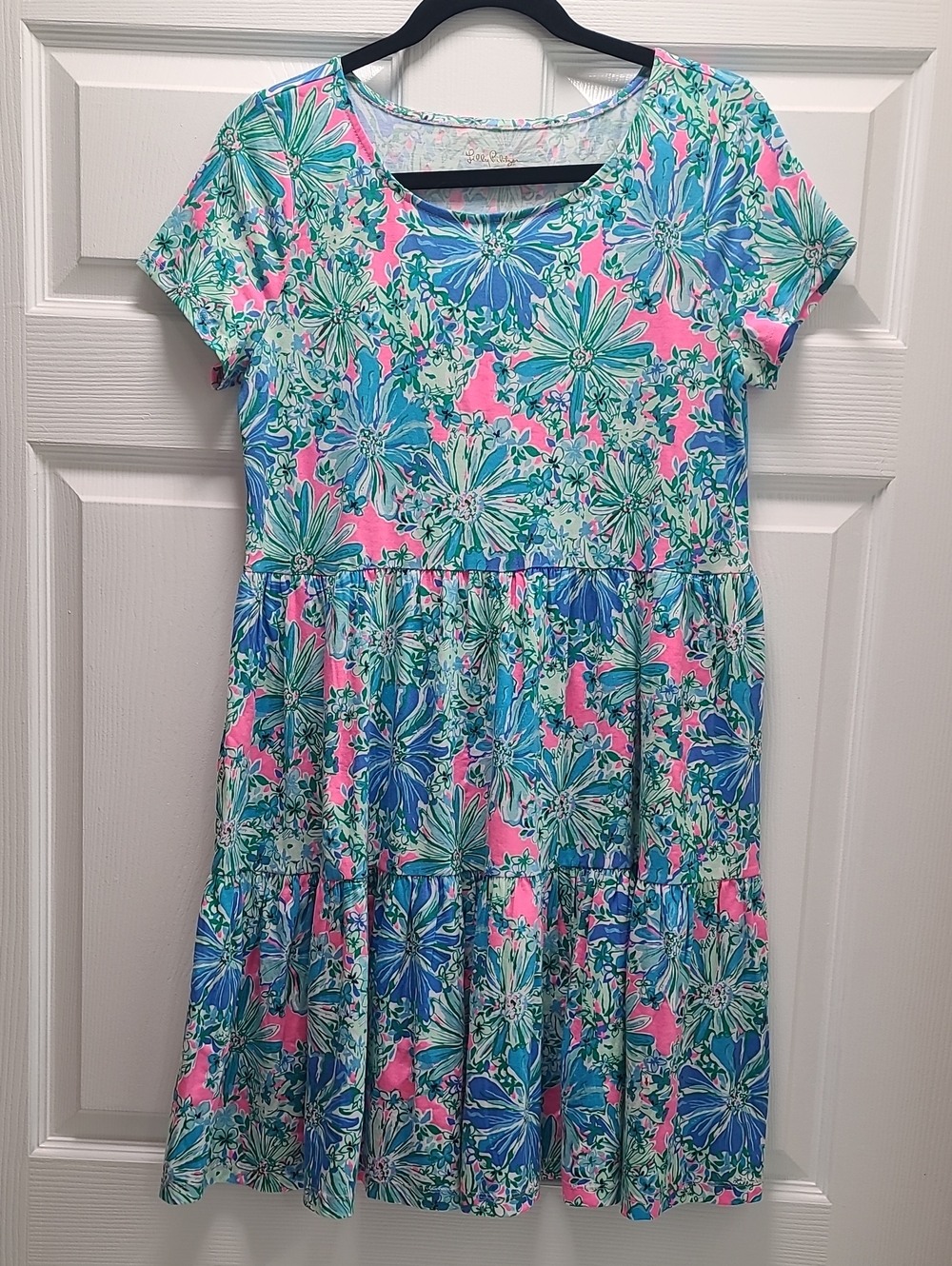 Nwt Lilly Pulitzer Pink Floral Tiered Short-Sleeve Womens Dress Sz S